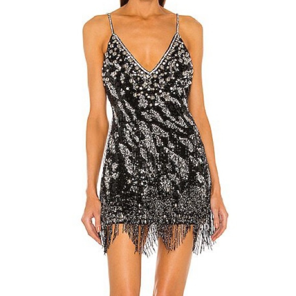 DUNDAS X REVOLVE 
Joan Embellished Mini Dressblack Black And Silver Size Small